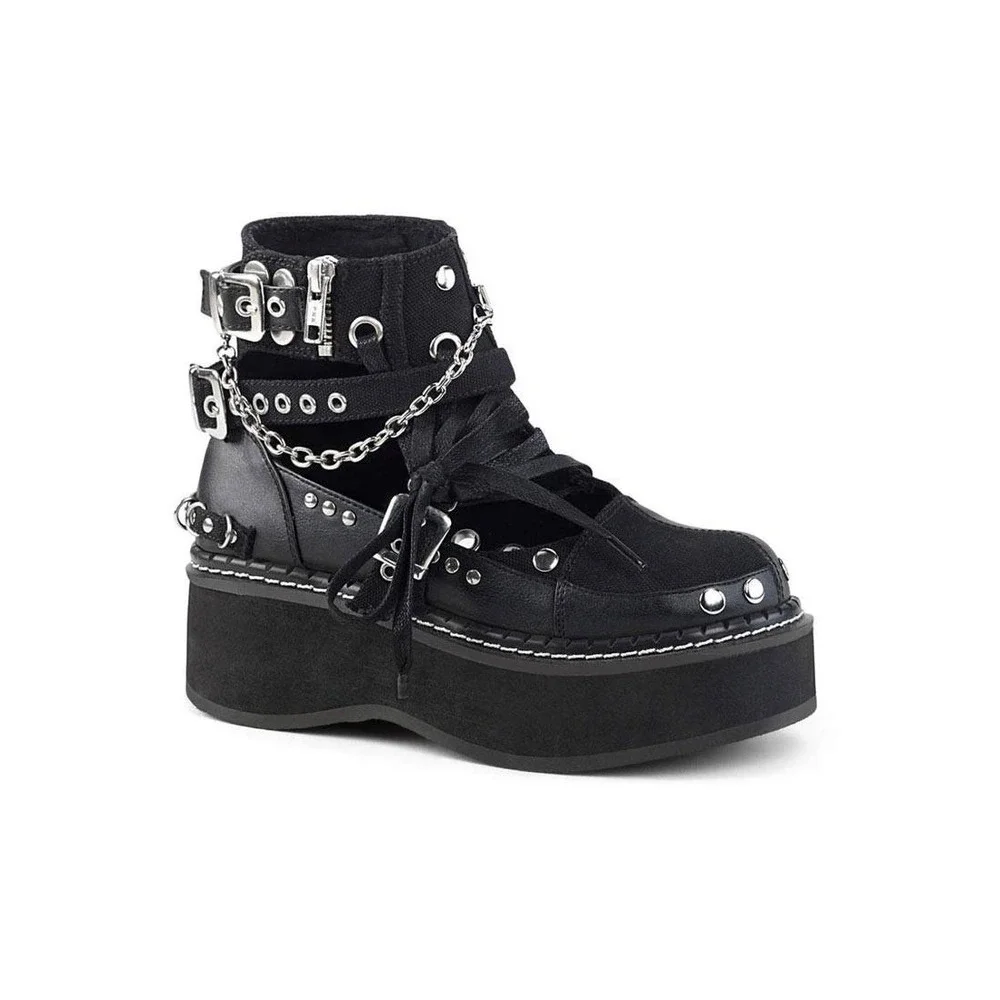 Demonia Emily Black Platform Boots Studded Chain Goth Punk Women's 8